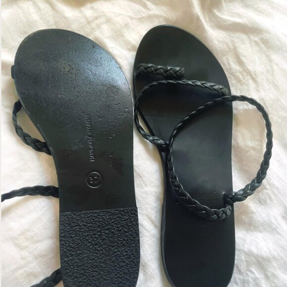 Ancient Greek Sandals Eleftheria Black Braided Leather Size 7 | Minimalist Black - Picture 9 of 11
